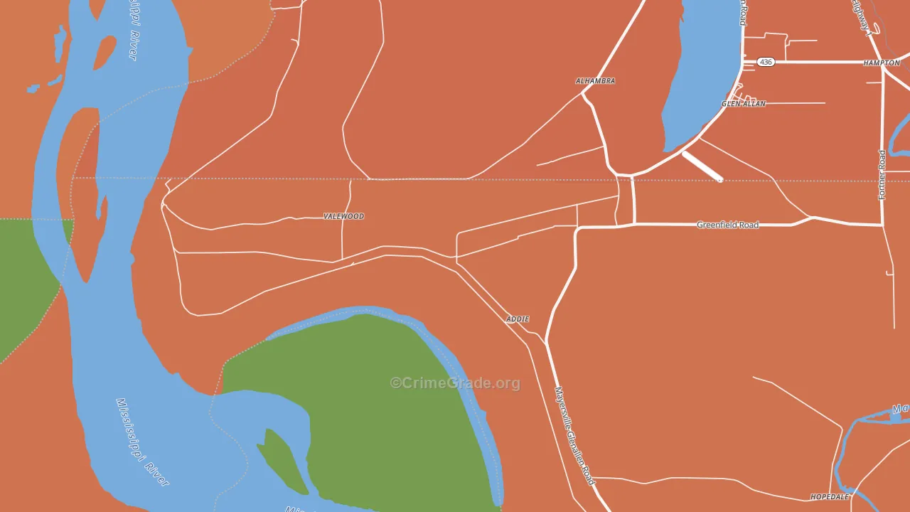 Valewood, MS Map of Drug-Related Crime Rates