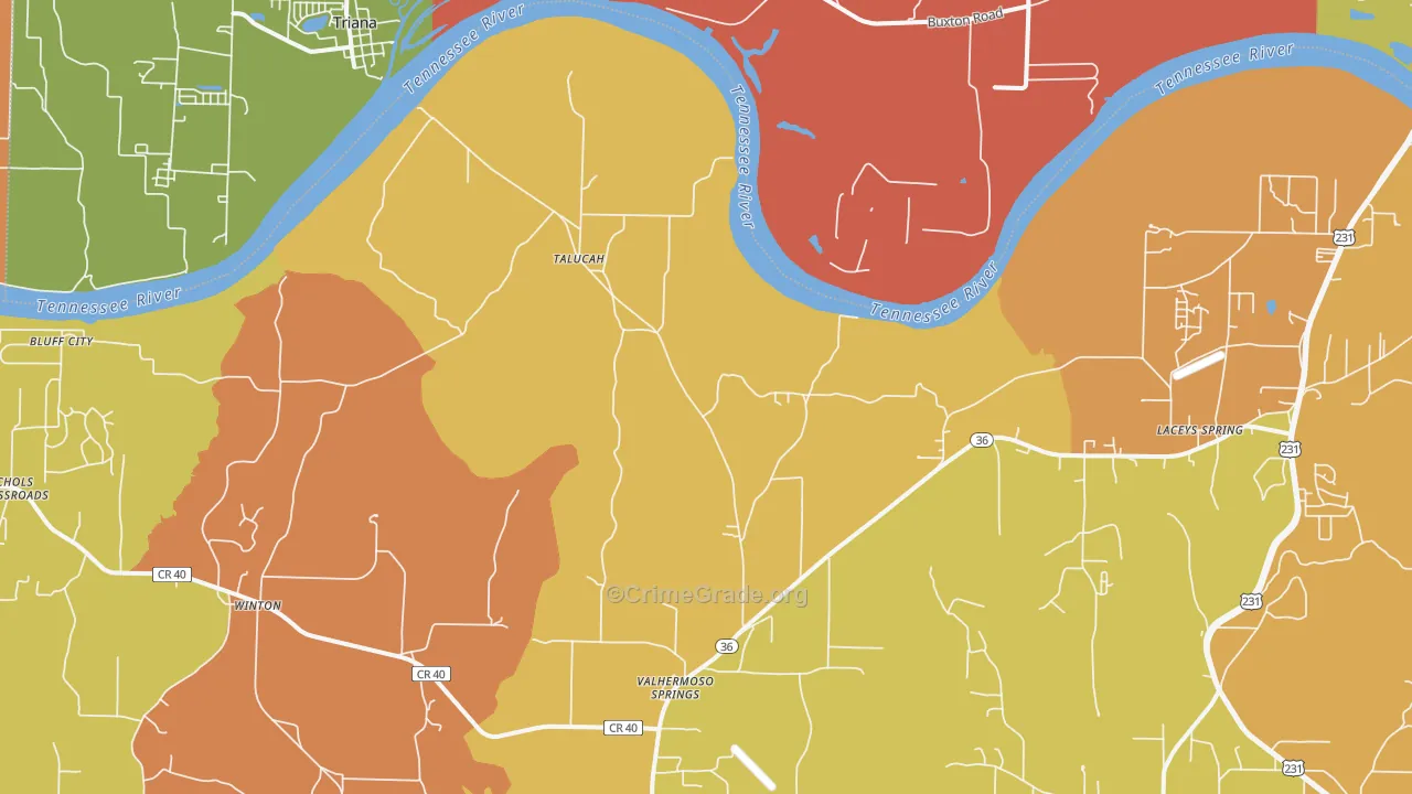 Valhermoso Springs, AL Map of Drug-Related Crime Rates