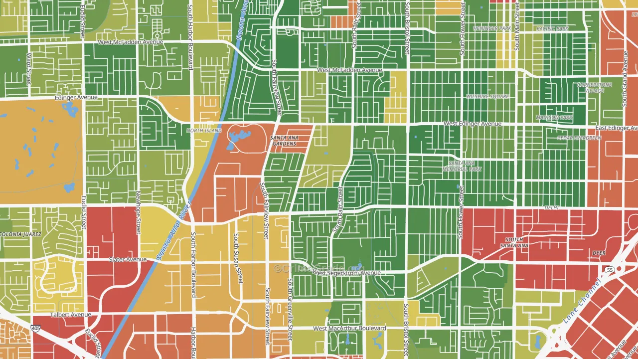 Valley Adams, Santa Ana, CA Map of Drug-Related Crime Rates