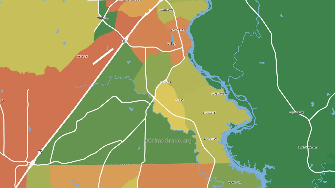 Valley, AL Map of Drug-Related Crime Rates