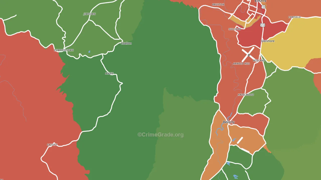 Valley Bend, WV Map of Drug-Related Crime Rates