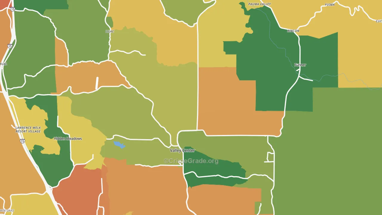 Valley Center, CA Map of Drug-Related Crime Rates
