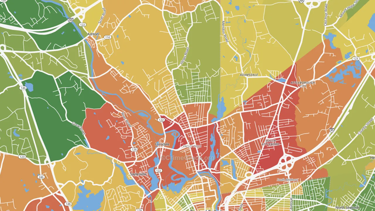 Valley Falls, RI Map of Drug-Related Crime Rates
