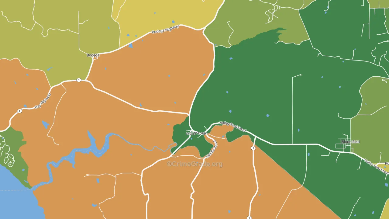 Valley Ford, CA Map of Drug-Related Crime Rates