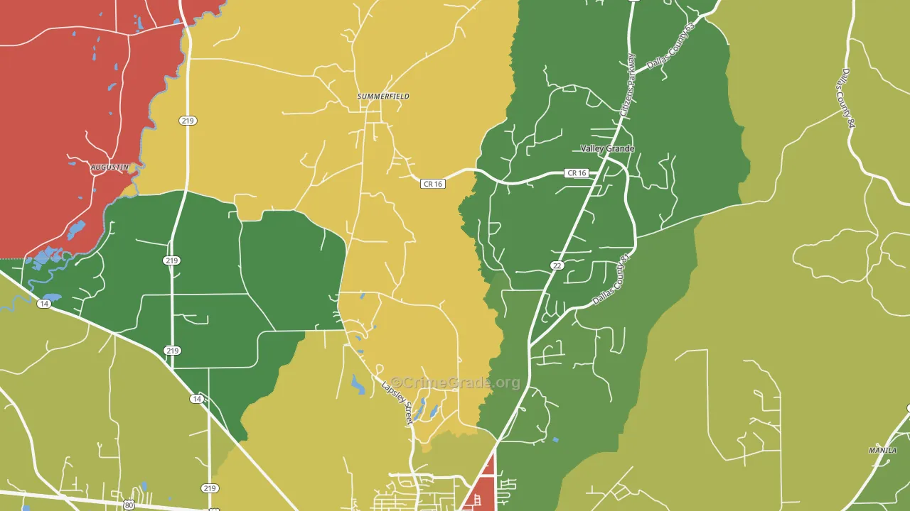 Valley Grande, AL Map of Drug-Related Crime Rates