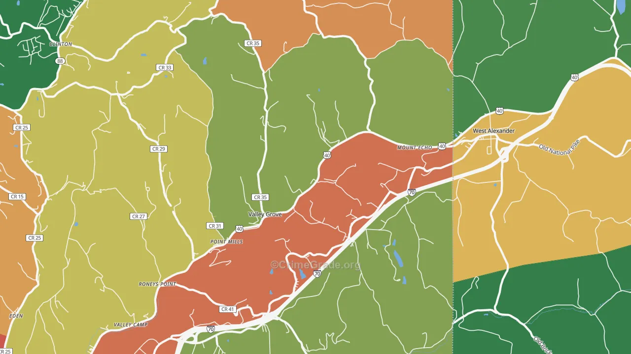 Valley Grove, WV Map of Drug-Related Crime Rates