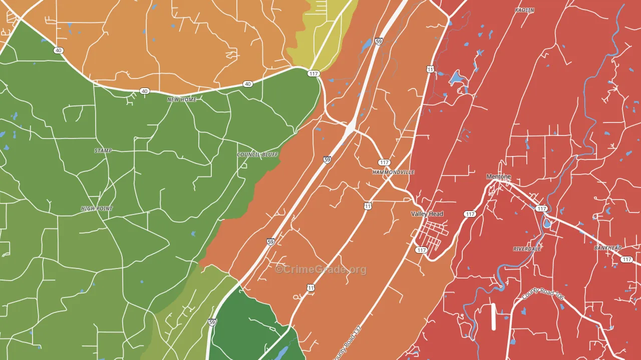 Valley Head, AL Map of Drug-Related Crime Rates