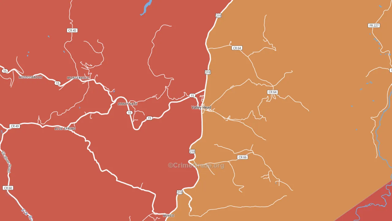 Valley Head, WV Map of Drug-Related Crime Rates