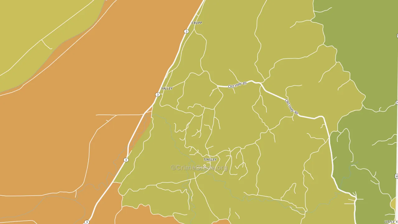 Valley, MS Map of Drug-Related Crime Rates