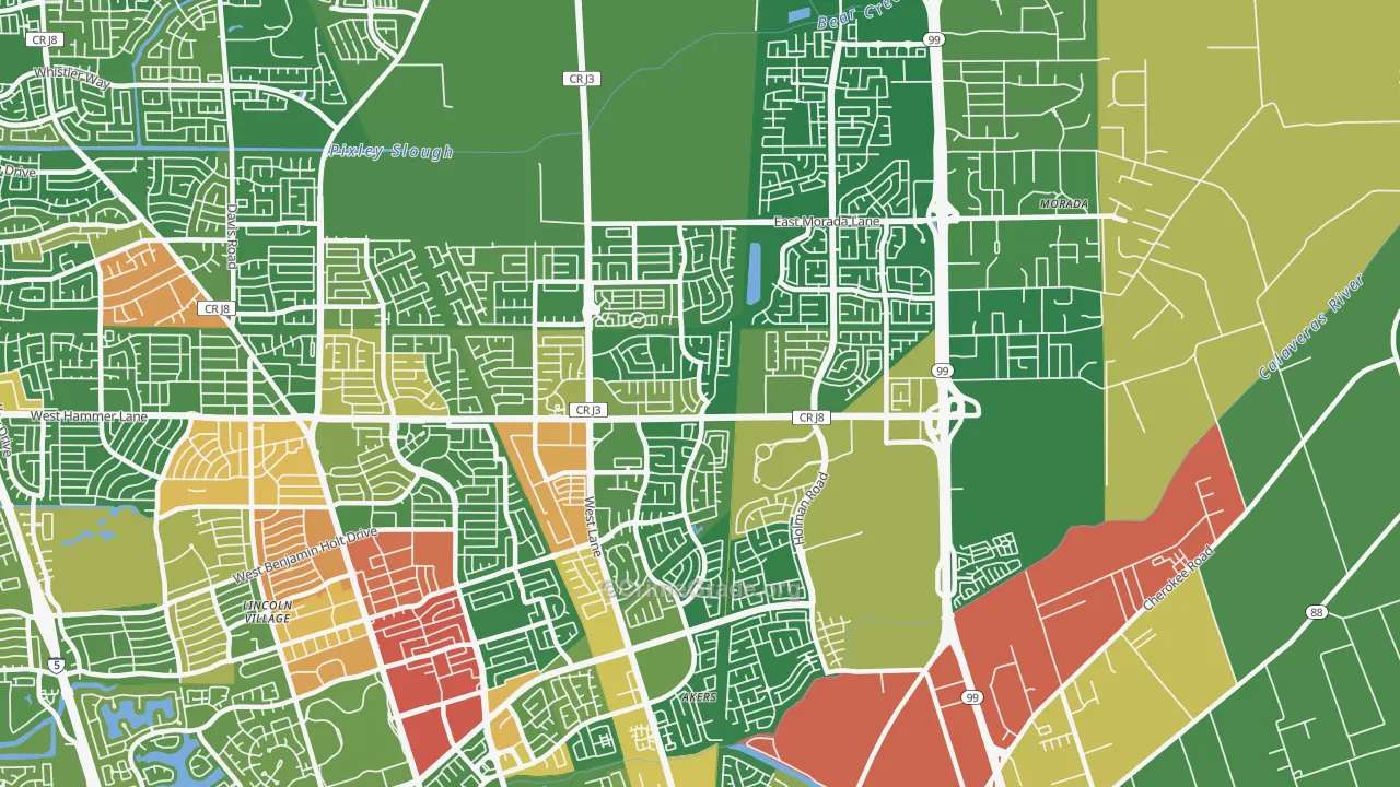 Valley Oak, Stockton, CA Map of Drug-Related Crime Rates