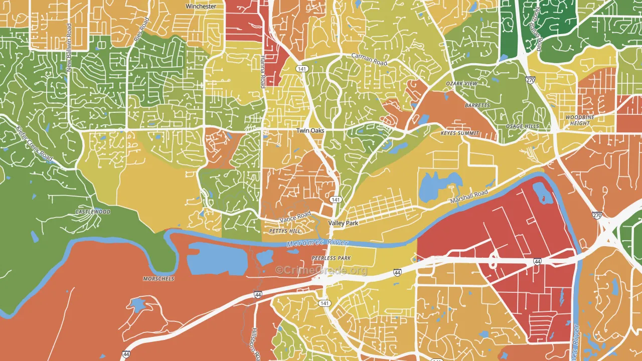 Valley Park, MO Map of Drug-Related Crime Rates