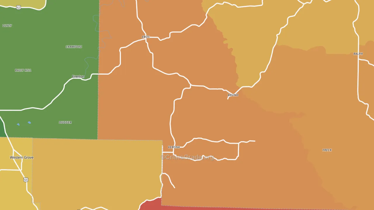 Valley Springs, AR Map of Drug-Related Crime Rates