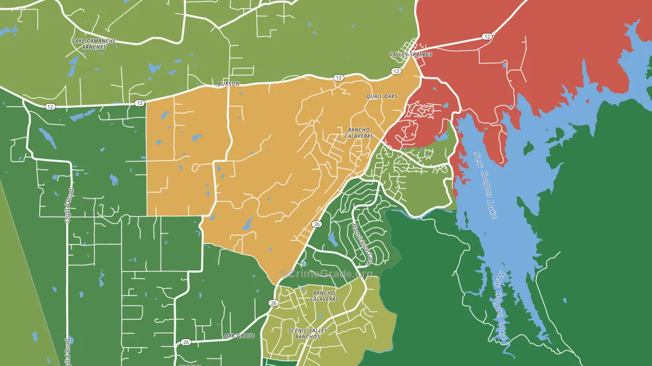 Valley Springs, CA Map of Drug-Related Crime Rates