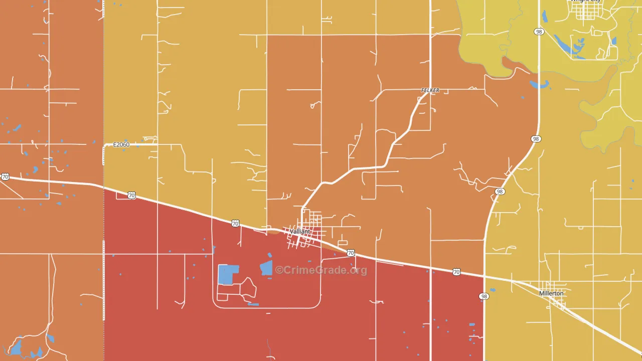 Valliant, OK Map of Drug-Related Crime Rates