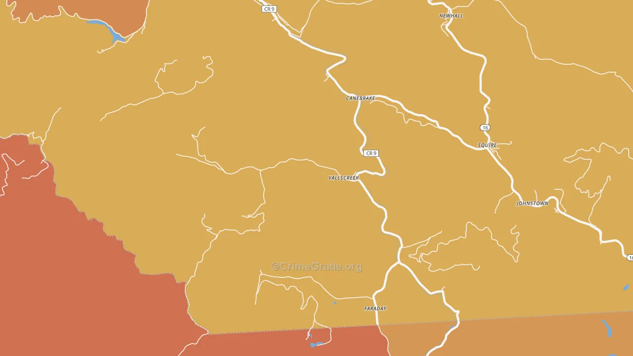 Vallscreek, WV Map of Drug-Related Crime Rates