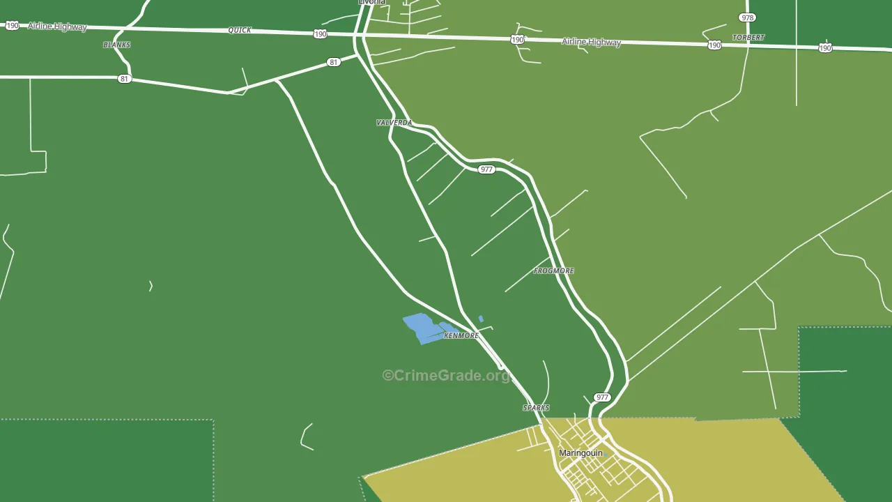 Valverda, LA Map of Drug-Related Crime Rates
