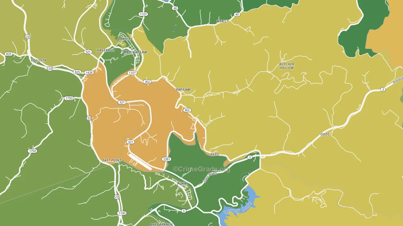 Van Lear, KY Map of Drug-Related Crime Rates
