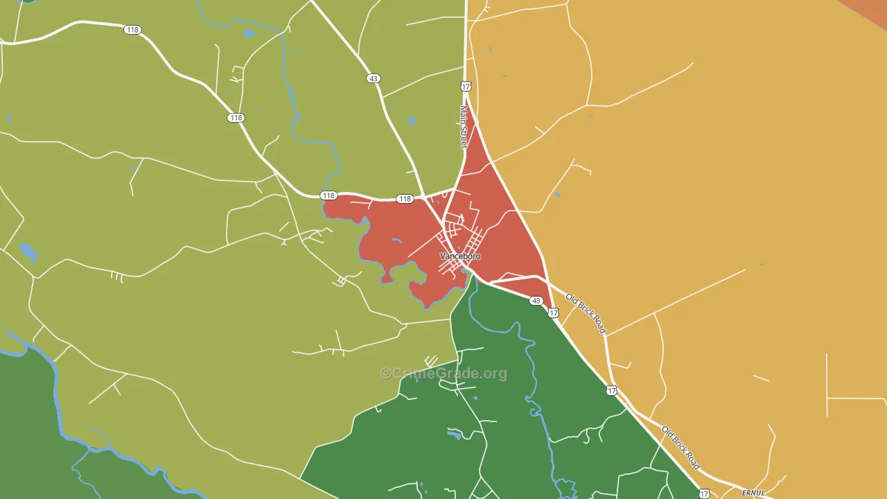 Vanceboro, NC Map of Drug-Related Crime Rates