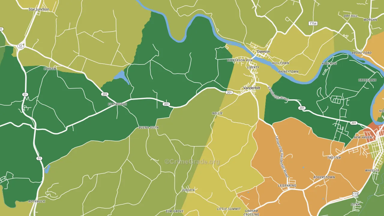 Vanderbilt, PA Map of Drug-Related Crime Rates