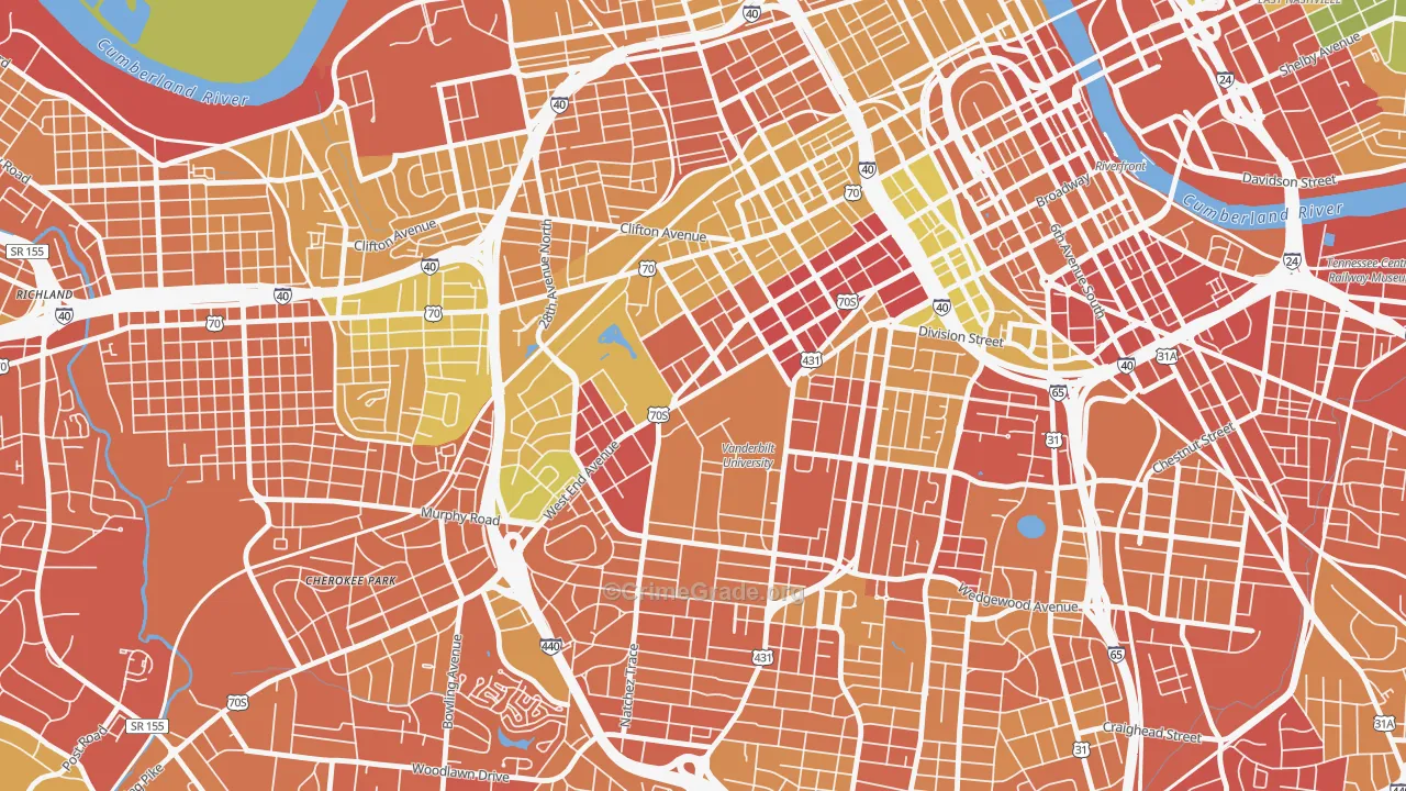 Vanderbilt-West End, Nashville, TN Map of Drug-Related Crime Rates