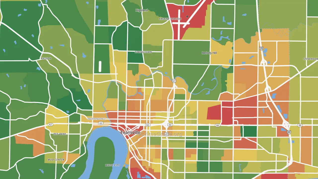 Vanderburgh County, IN Map of Drug-Related Crime Rates