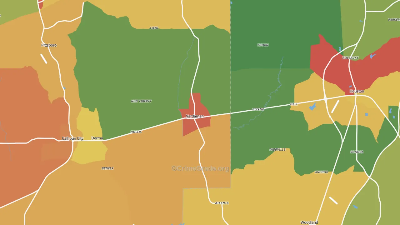 Vardaman, MS Map of Drug-Related Crime Rates