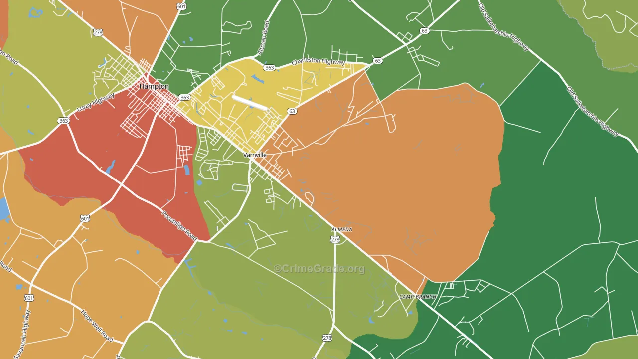 Varnville, SC Map of Drug-Related Crime Rates