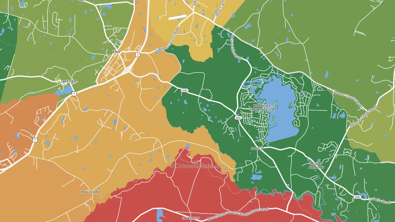 Vass, NC Map of Drug-Related Crime Rates