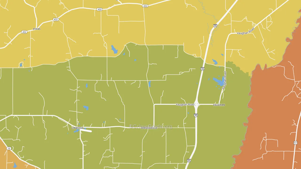 Vaughan, MS Map of Drug-Related Crime Rates