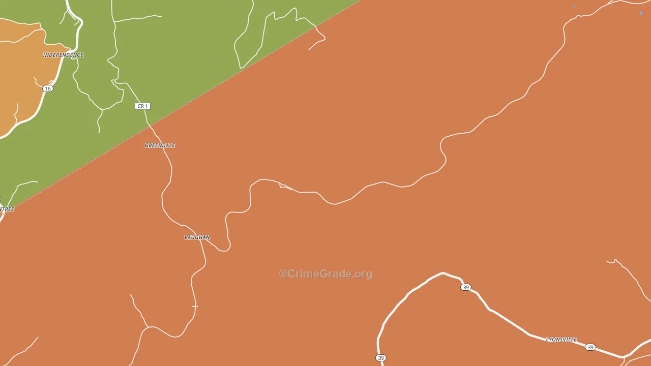 Vaughan, WV Map of Drug-Related Crime Rates