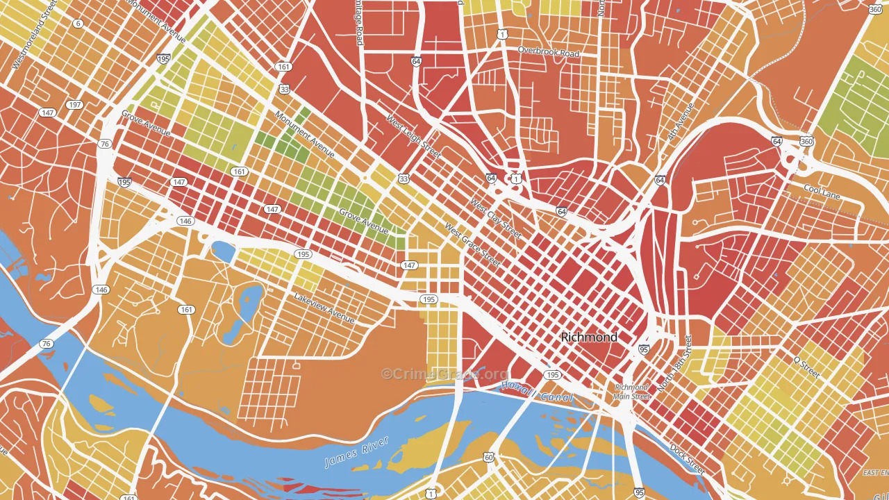 VCU, Richmond, VA Map of Drug-Related Crime Rates