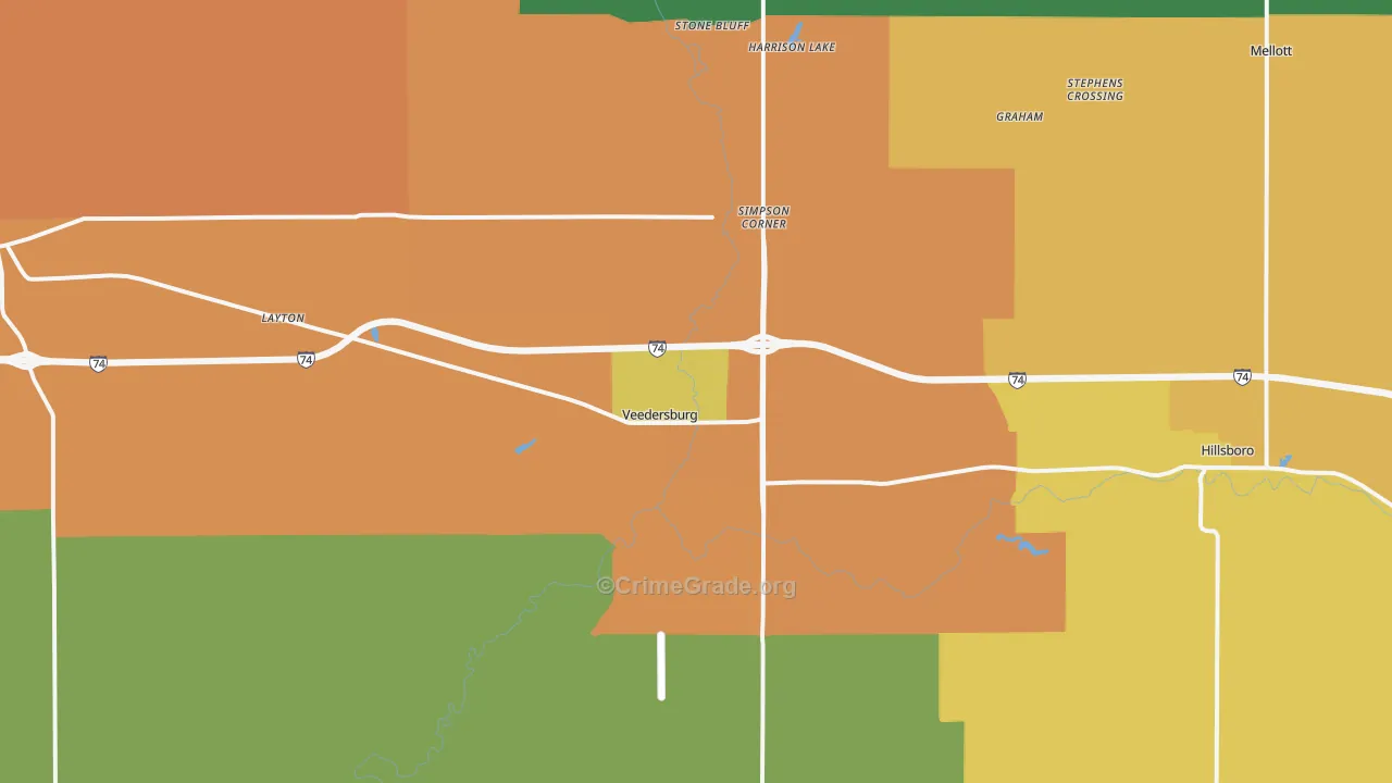Veedersburg, IN Map of Drug-Related Crime Rates