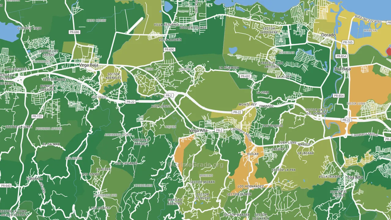 Vega Alta Municipio, PR Map of Drug-Related Crime Rates
