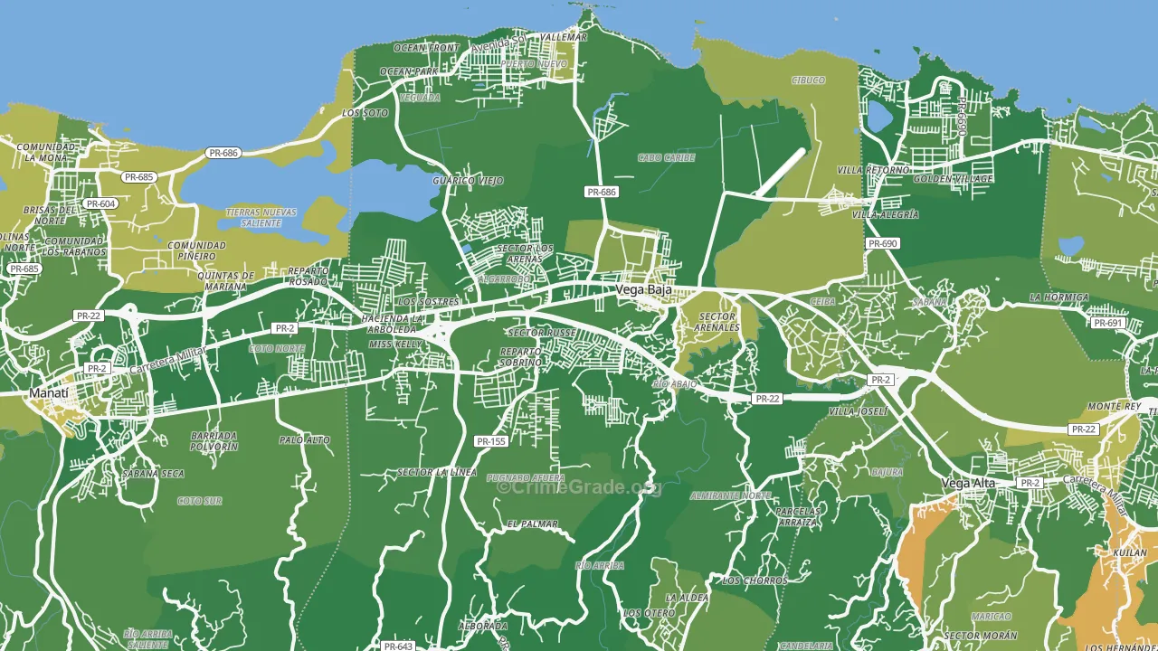 Vega Baja Municipio, PR Map of Drug-Related Crime Rates