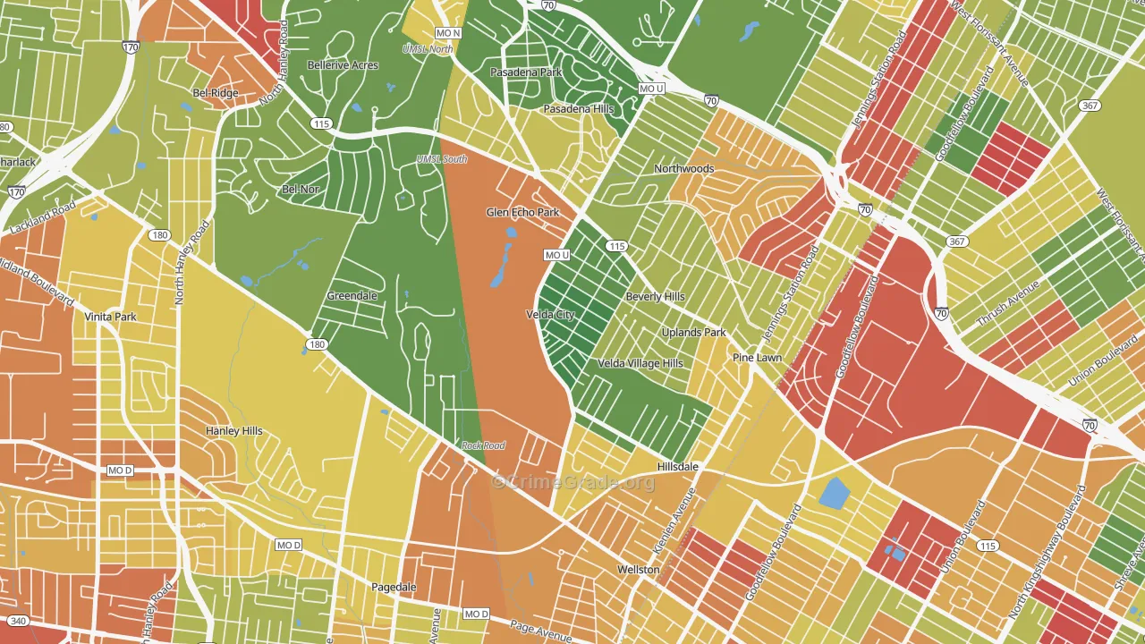 Velda City, MO Map of Drug-Related Crime Rates
