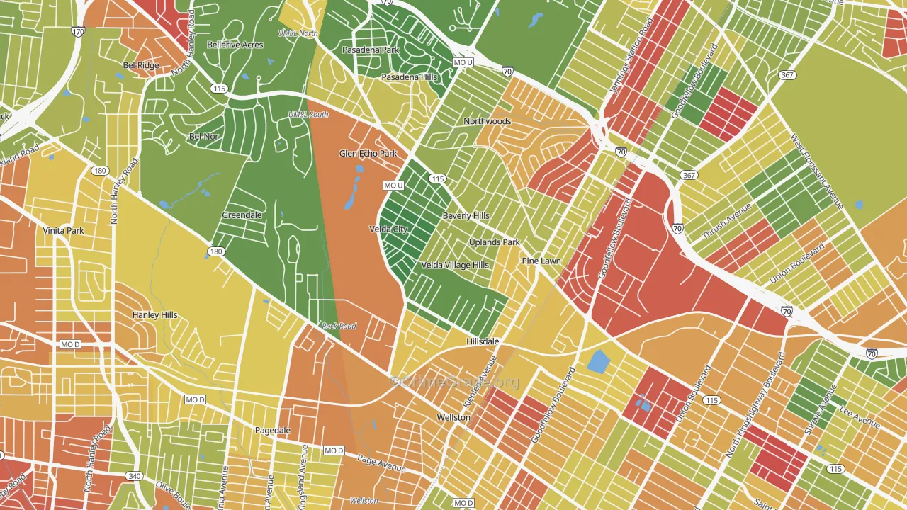 Velda Village Hills, MO Map of Drug-Related Crime Rates