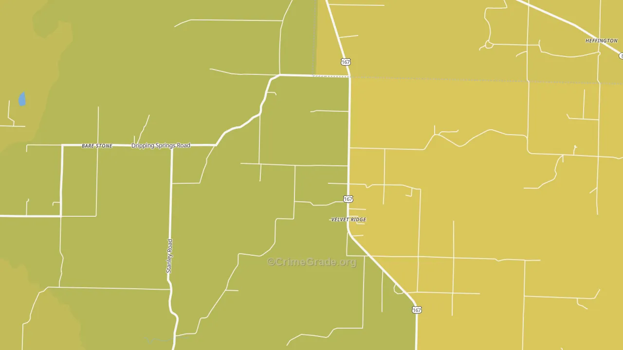 Velvet Ridge, AR Map of Drug-Related Crime Rates