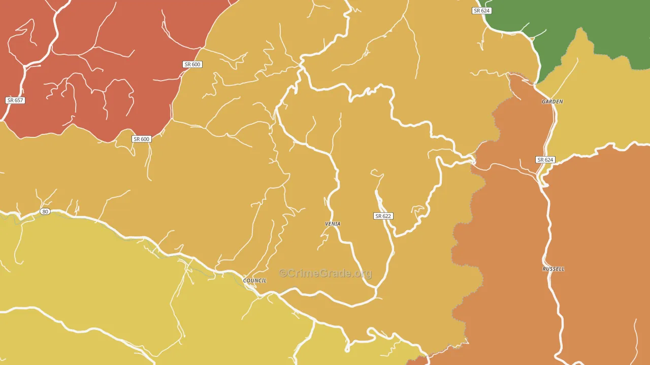 Venia, VA Map of Drug-Related Crime Rates