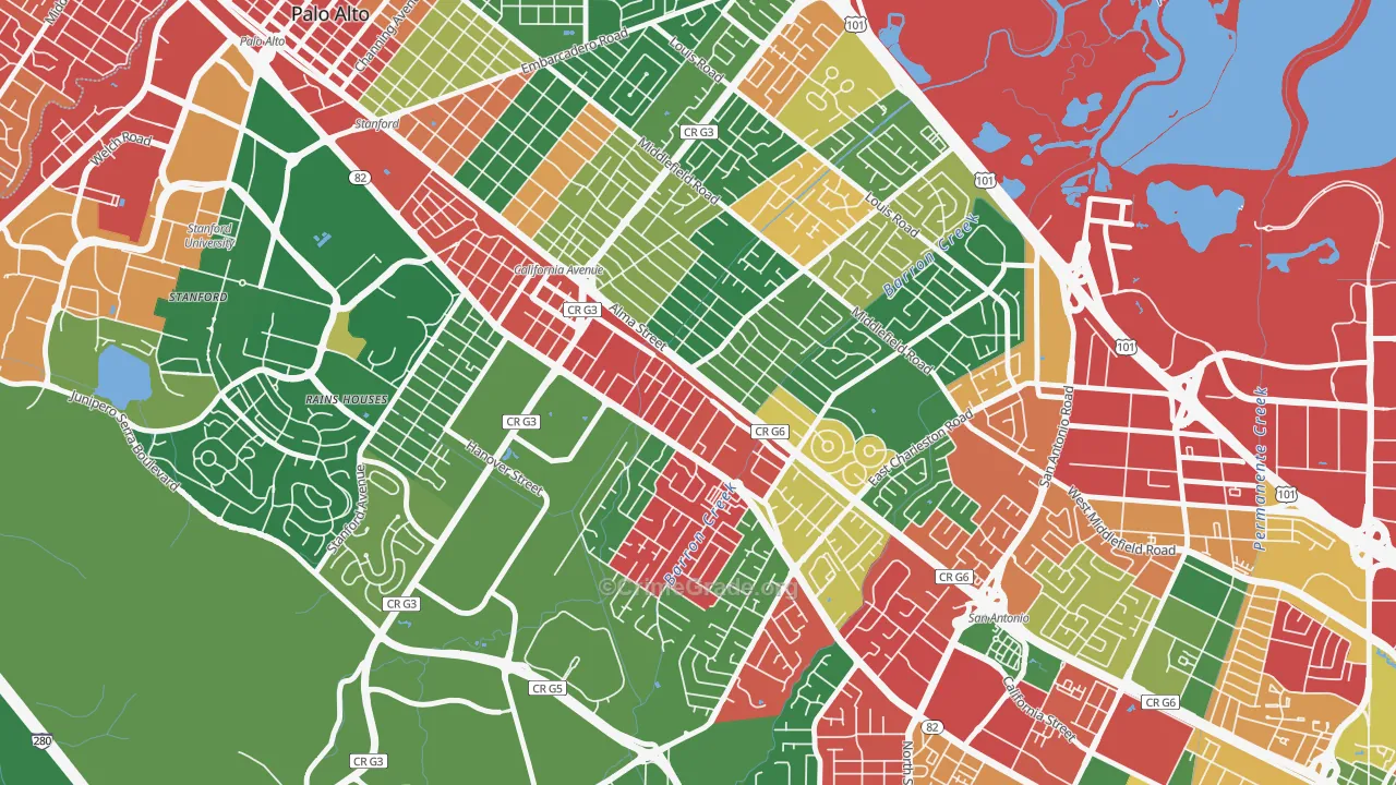 Ventura, Palo Alto, CA Map of Drug-Related Crime Rates