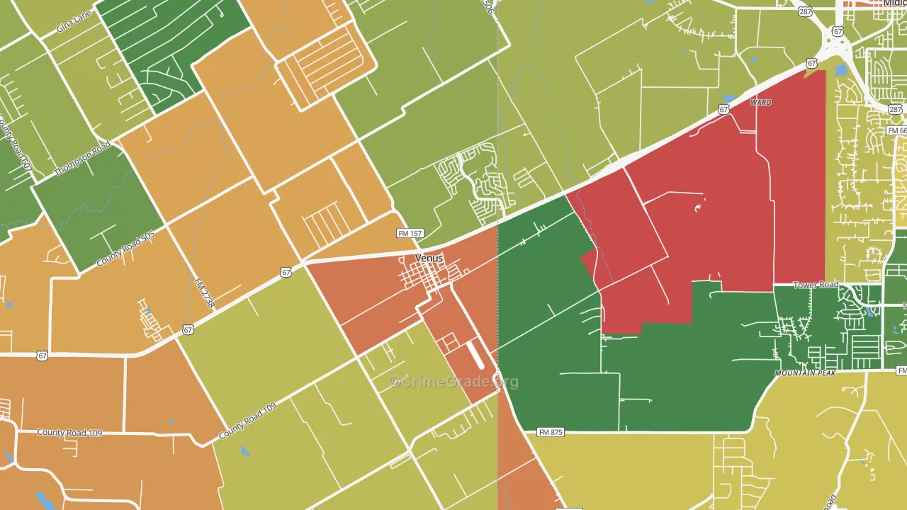 Venus, TX Map of Drug-Related Crime Rates