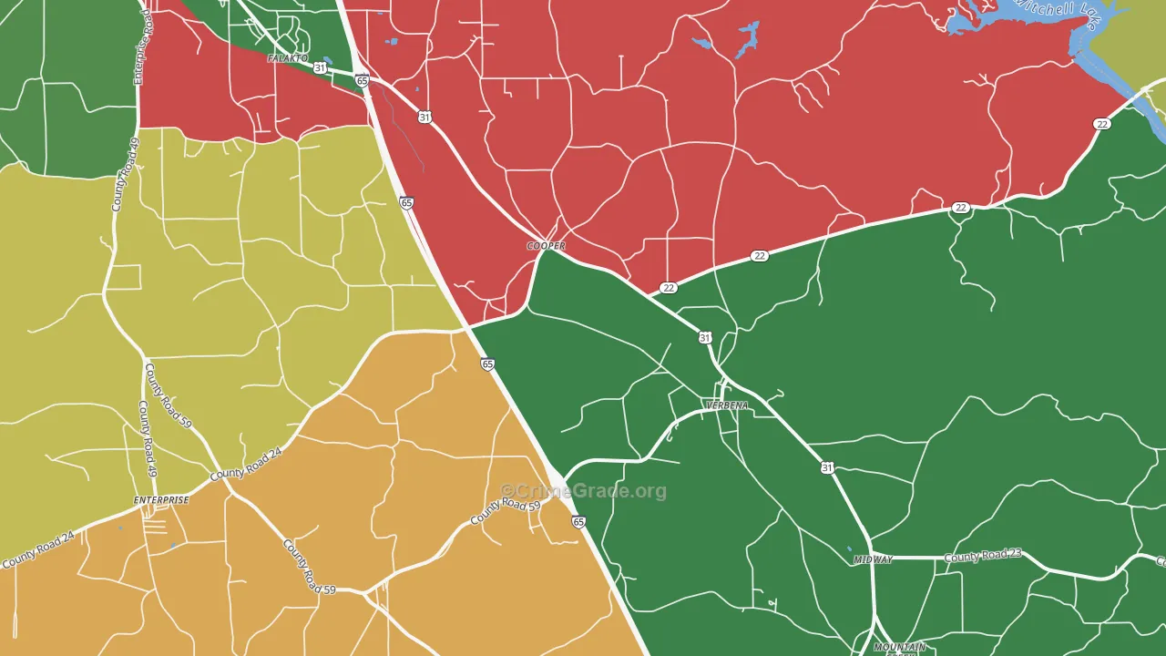 Verbena, AL Map of Drug-Related Crime Rates