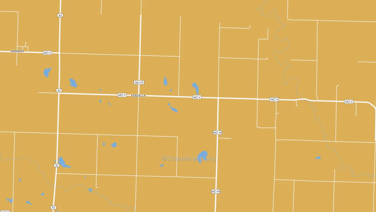 Verdella, MO Map of Drug-Related Crime Rates