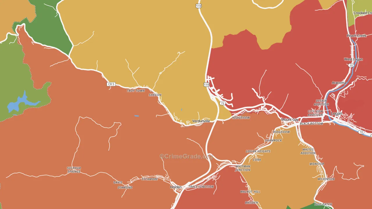 Verdunville, WV Map of Drug-Related Crime Rates