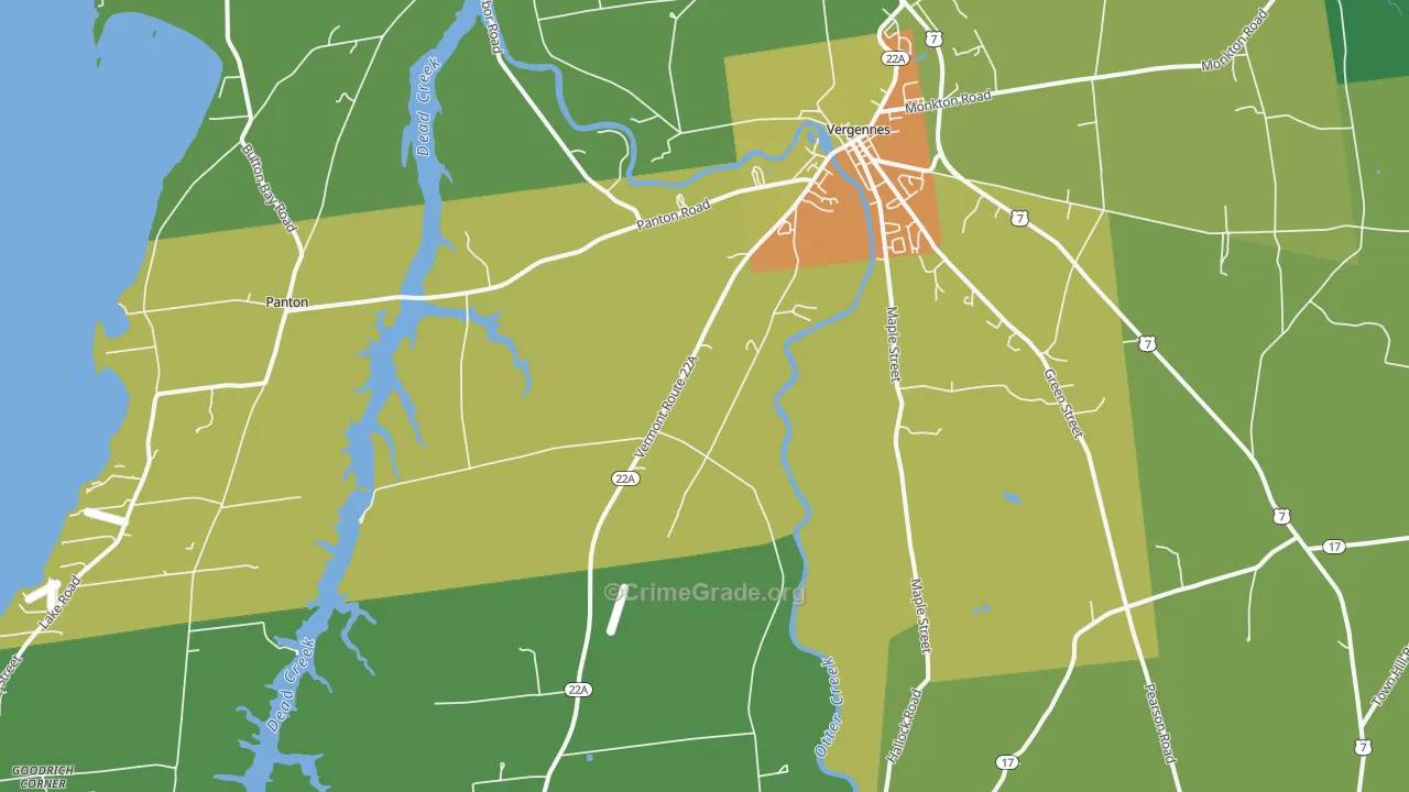 Vergennes, VT Map of Drug-Related Crime Rates