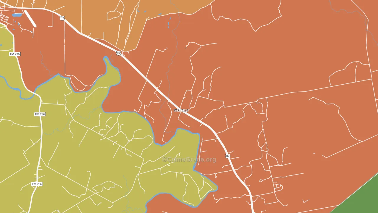 Verhelle, TX Map of Drug-Related Crime Rates