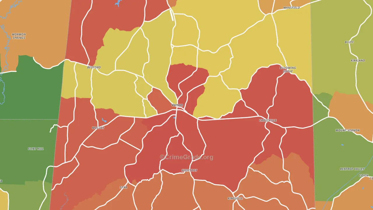 Vernon, AL Map of Drug-Related Crime Rates