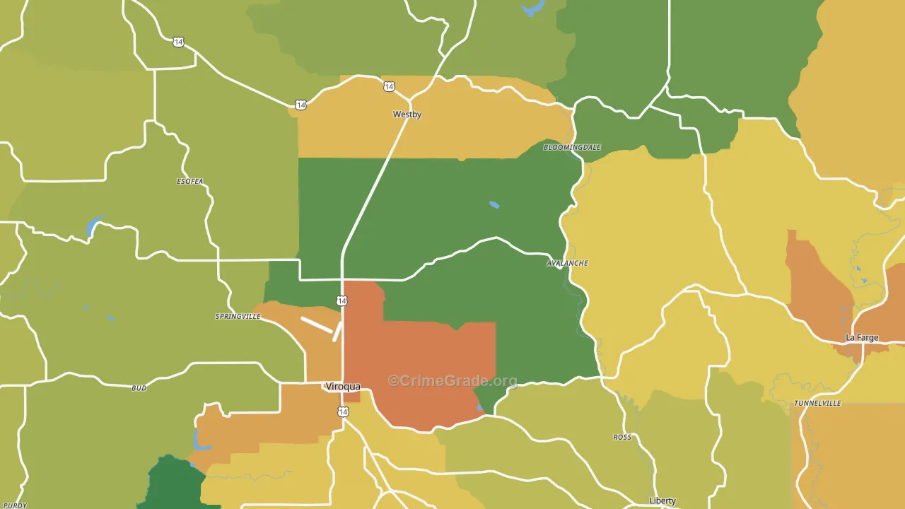 Vernon County, WI Map of Drug-Related Crime Rates