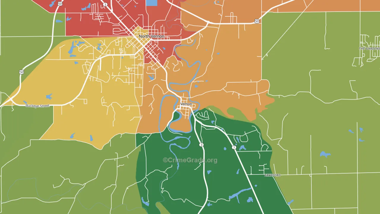 Vernon, IN Map of Drug-Related Crime Rates