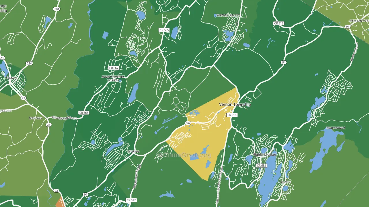 Vernon, NJ Map of Drug-Related Crime Rates