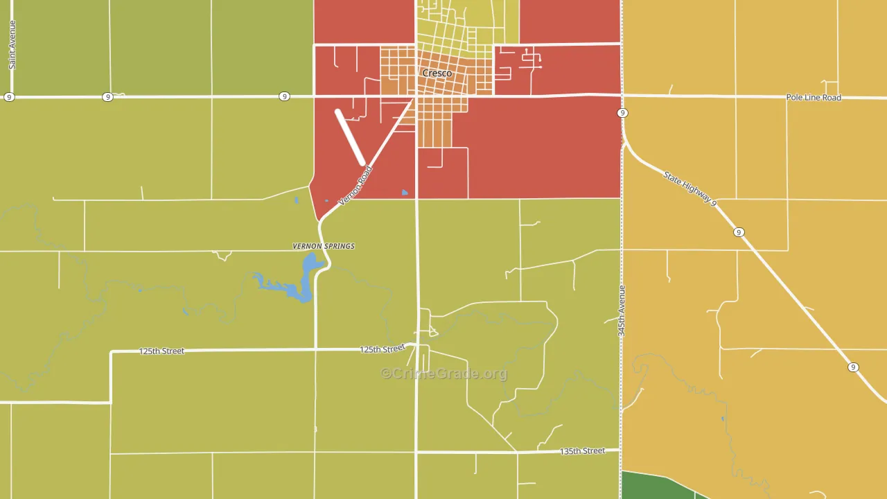 Vernon Springs, IA Map of Drug-Related Crime Rates